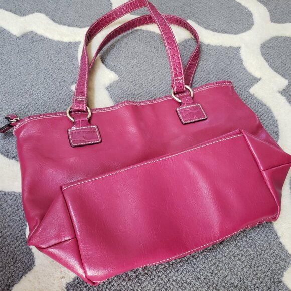 2010's pink faux leather, snakeskin tote embellished trim it girl shoulder bag - Picture 5 of 10